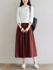 Women Retro Solid Color Loose Casual Skirt