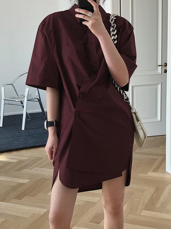 Original Solid Cropped Lapel Shirt Dress