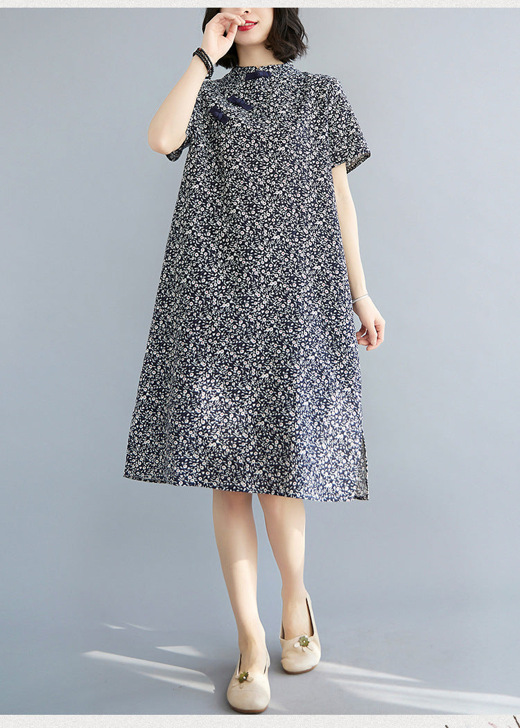 Retro Printd Short Sleeve Midi Dress