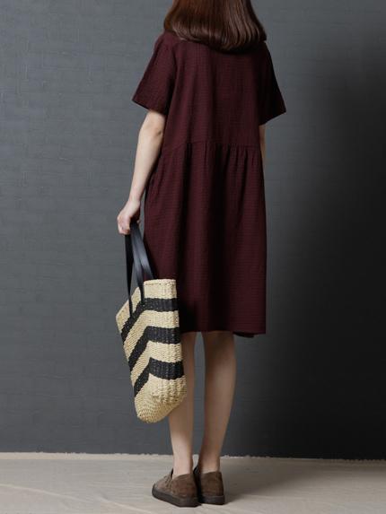 Plaid Loose Ramie Cotton Linen Long Dress