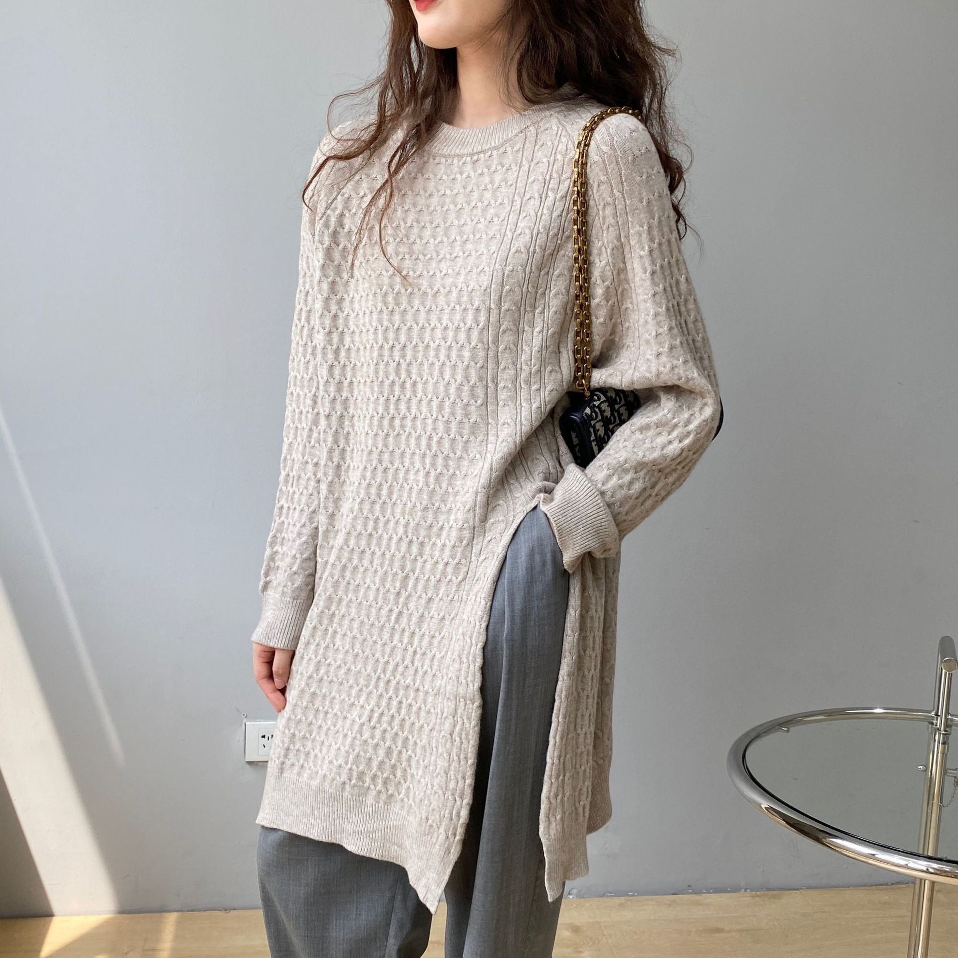 Irregular Split Solid Color Sweater