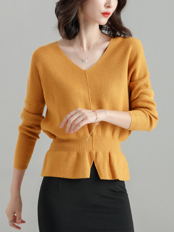 Women Loose Long Sleeve V-Neck Sweater