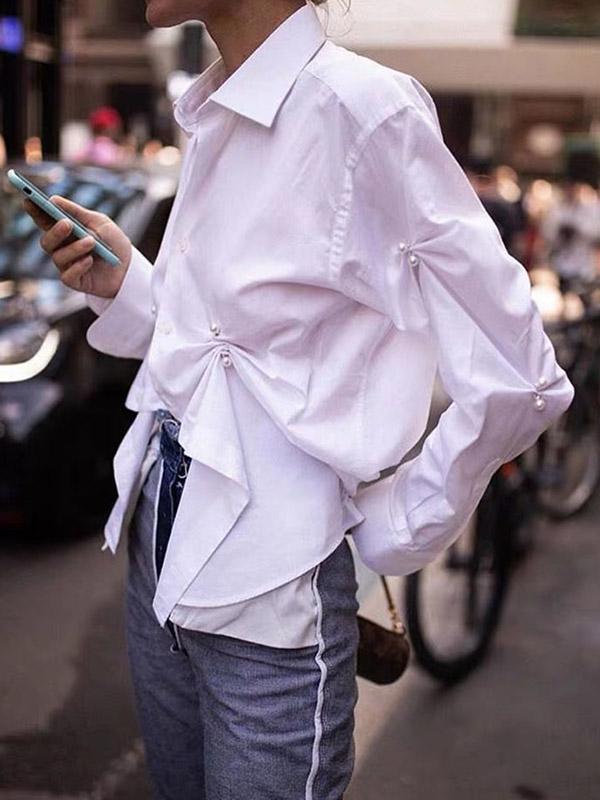 Cropped Pleated Solid Color Shirt