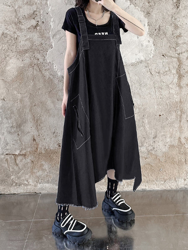 Roomy Sleeveless Asymmetric Split-Joint Midi Dresses