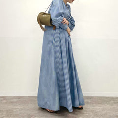 Loose And Retro Striped Maxi Dress