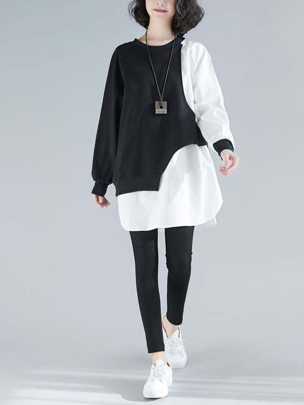 Women Contrast Stitching Long-Sleeved Sweater