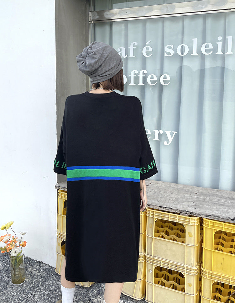 Loose Jacquard Letters Casual Knit Midi Dress