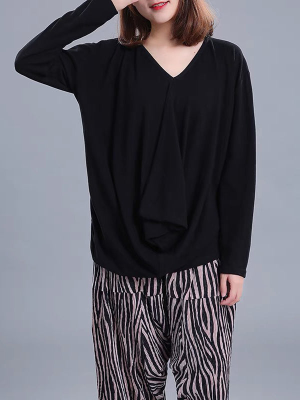 Loose Solid Color V-Neck Sweatshirt