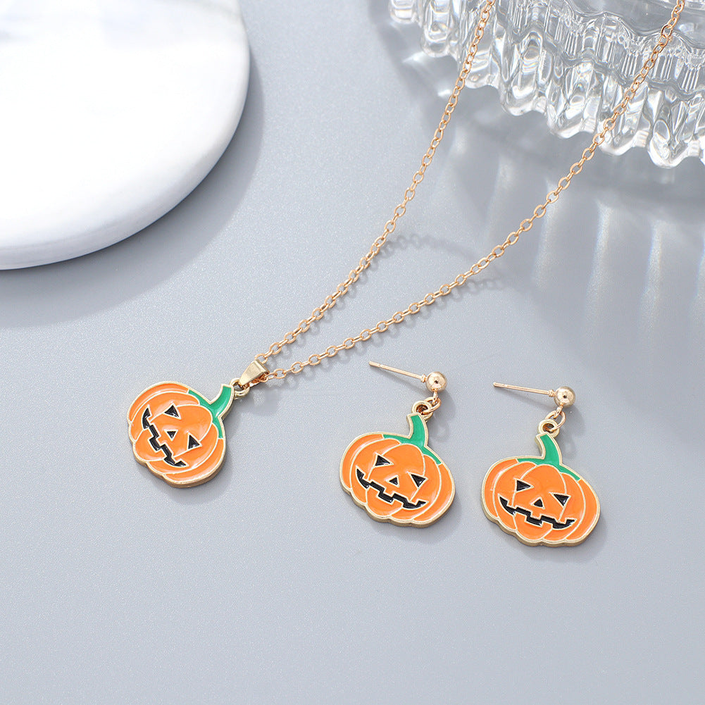 Pumpkin Ghost Necklace And Earrings