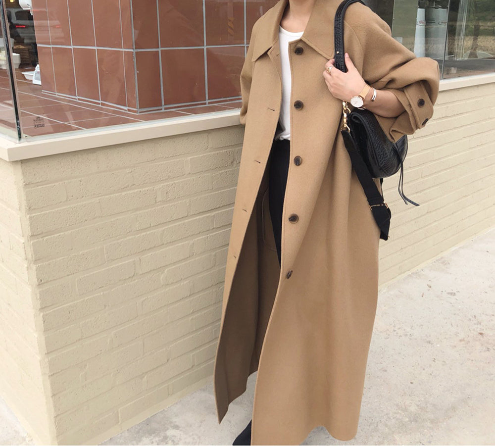 Retro Solid Color Loose Warmer Long Outwear