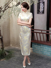 4 Colors Printed Split-side Long Cheongsam