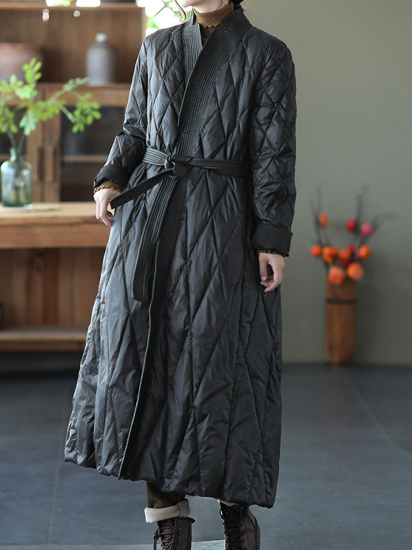 Leisure Rhombus Long Down Coat