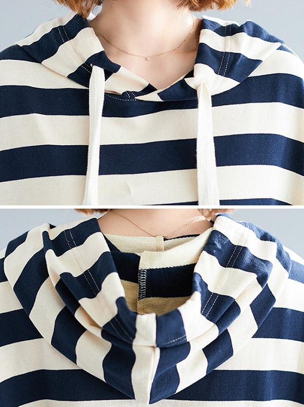 Casual Striped Hoodie Sweatshirt Dress