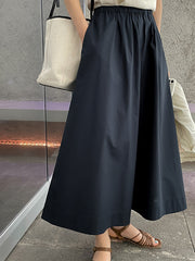 Solid Color High Waist Elastic Waist Loose Casual Skirt