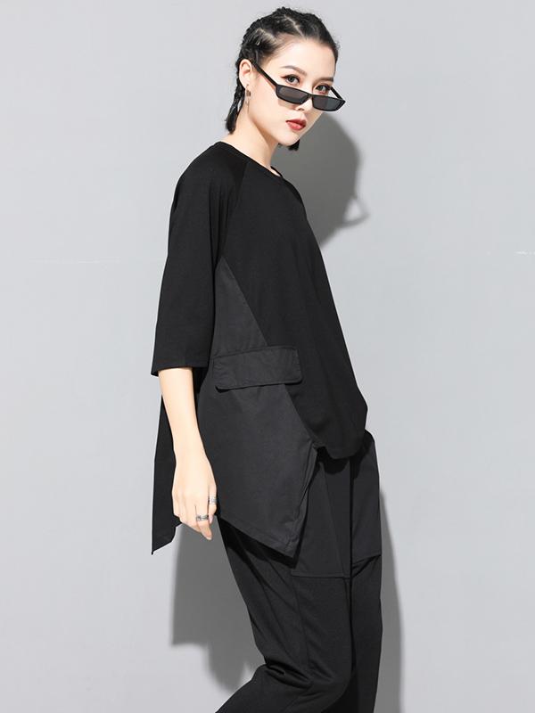 Solid Color Cropped Loose Batwing Sleeve  T-Shirt
