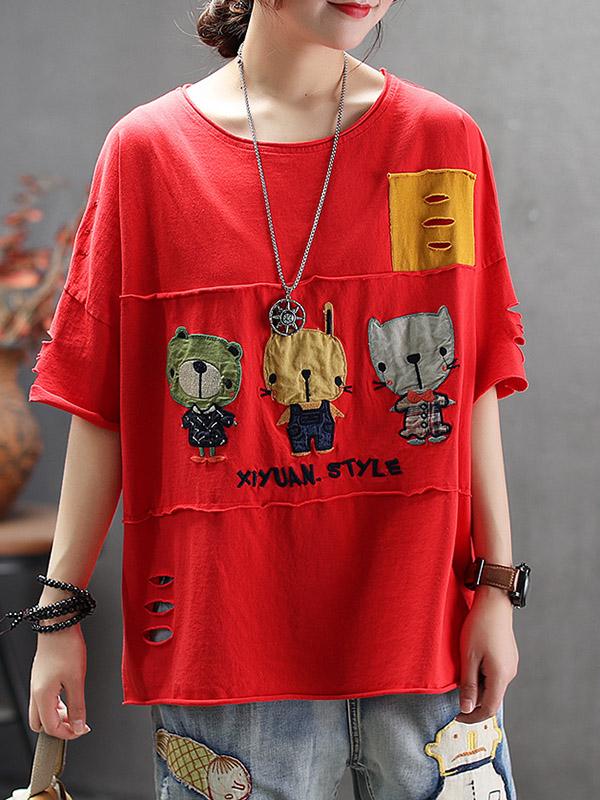 Loose Cotton Cartoon T-shirt