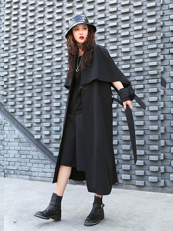 Loose Solid Color Belted Long Outwear