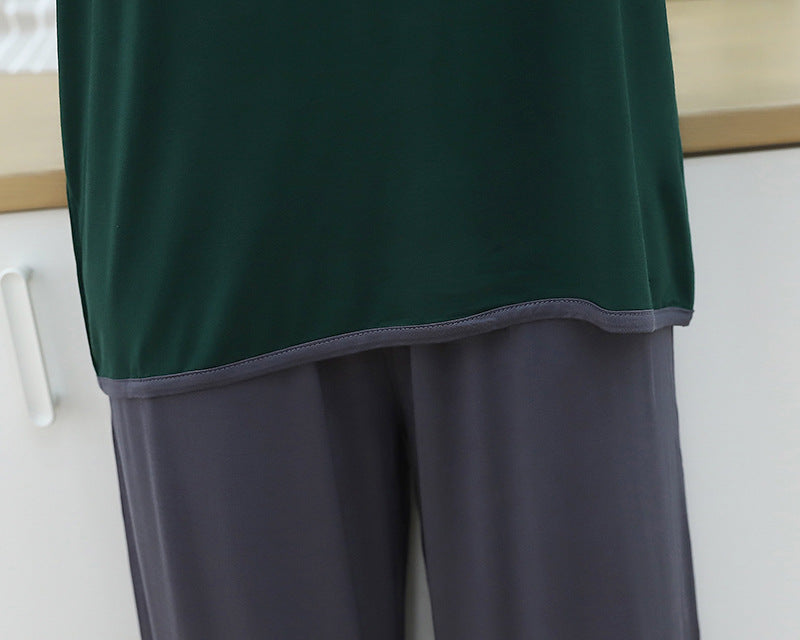 Two Pieces Loose Split-Joint T-Shirt And Wide Leg Pants Pajamas