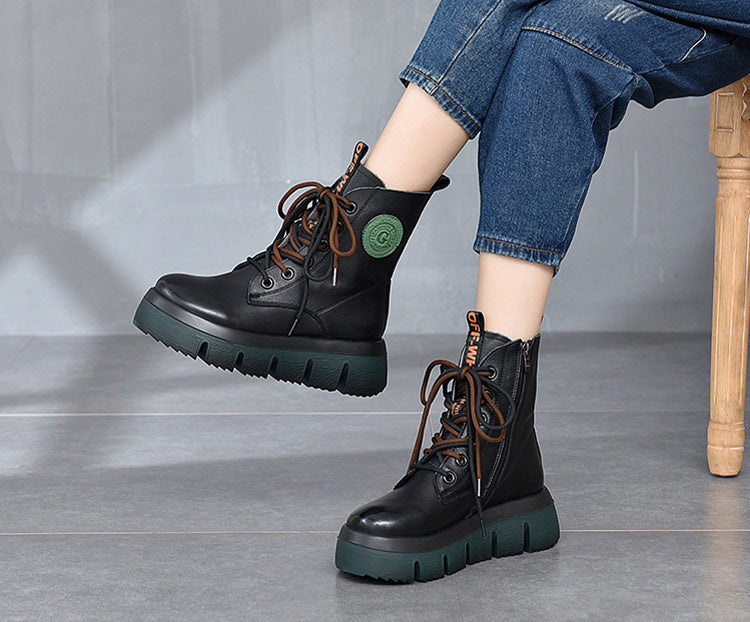 Retro Solid Color Platform Martin Boots