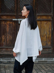 Vintage Solid Color Loose Button Bat Sleeve T-Shirt