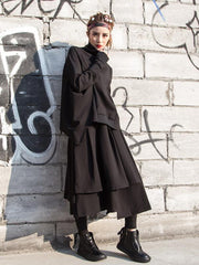 Black Solid Sweatshirt&Skirt Suits