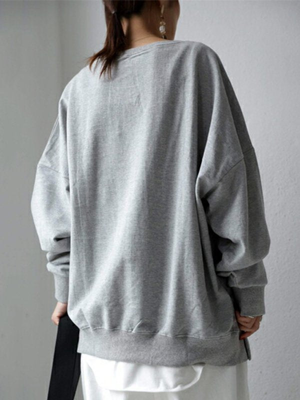 Casual Irregular Solid Color Round-Neck Long Sleeves T-Shirt