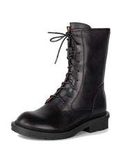 Women's Casual Solid Color Lace-Up Boots