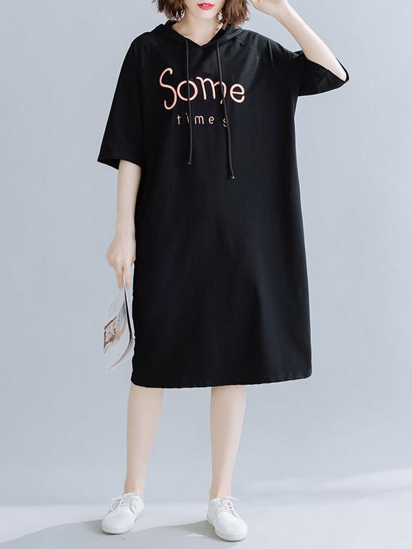 Loose Letter Embroidered Casual Hoodie Dress