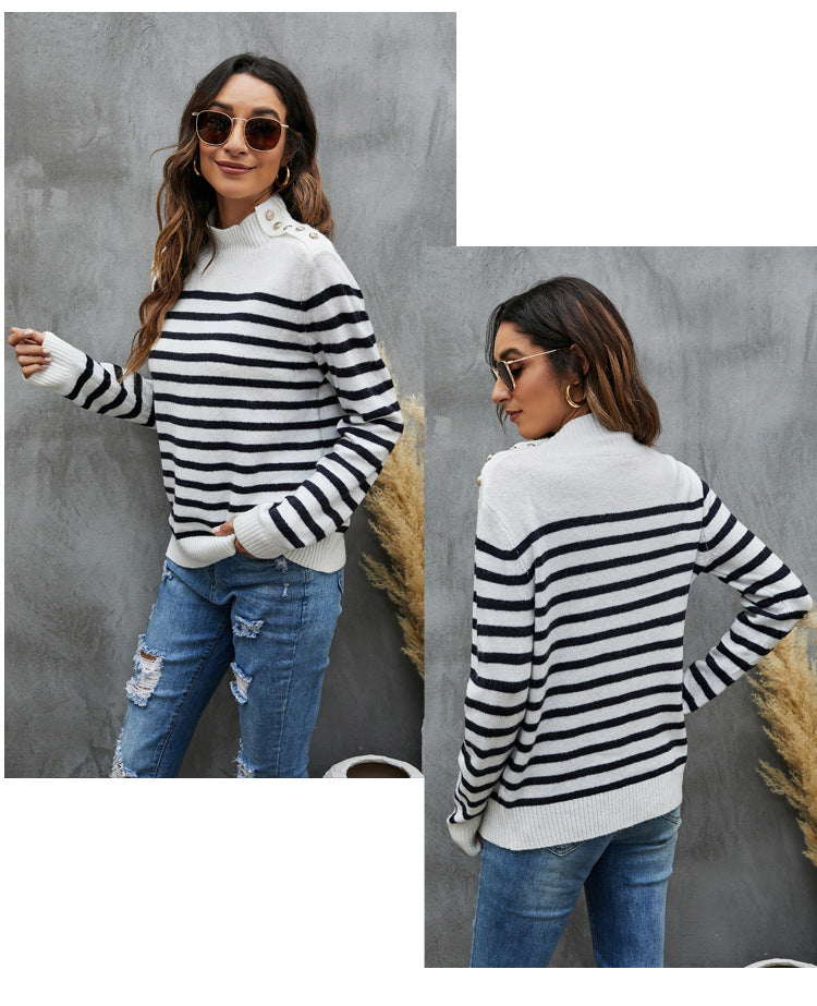 Casual Striped Stand Collar Sweater