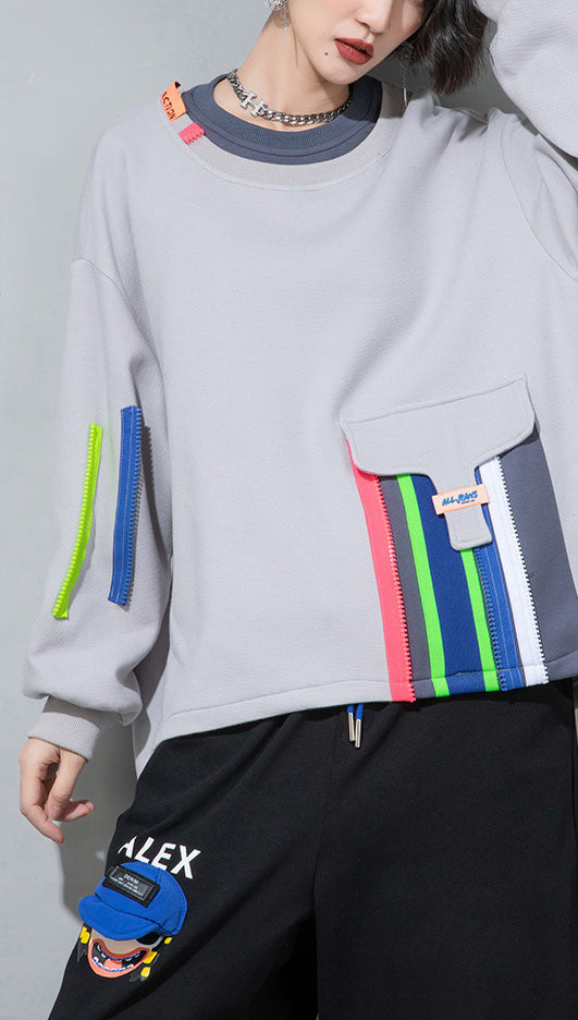 Women's Stitching Printed Long Sleeve Sweatshirt