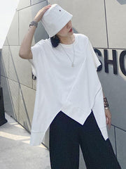 Asymmetric Split-Joint Round-Neck T-Shirt