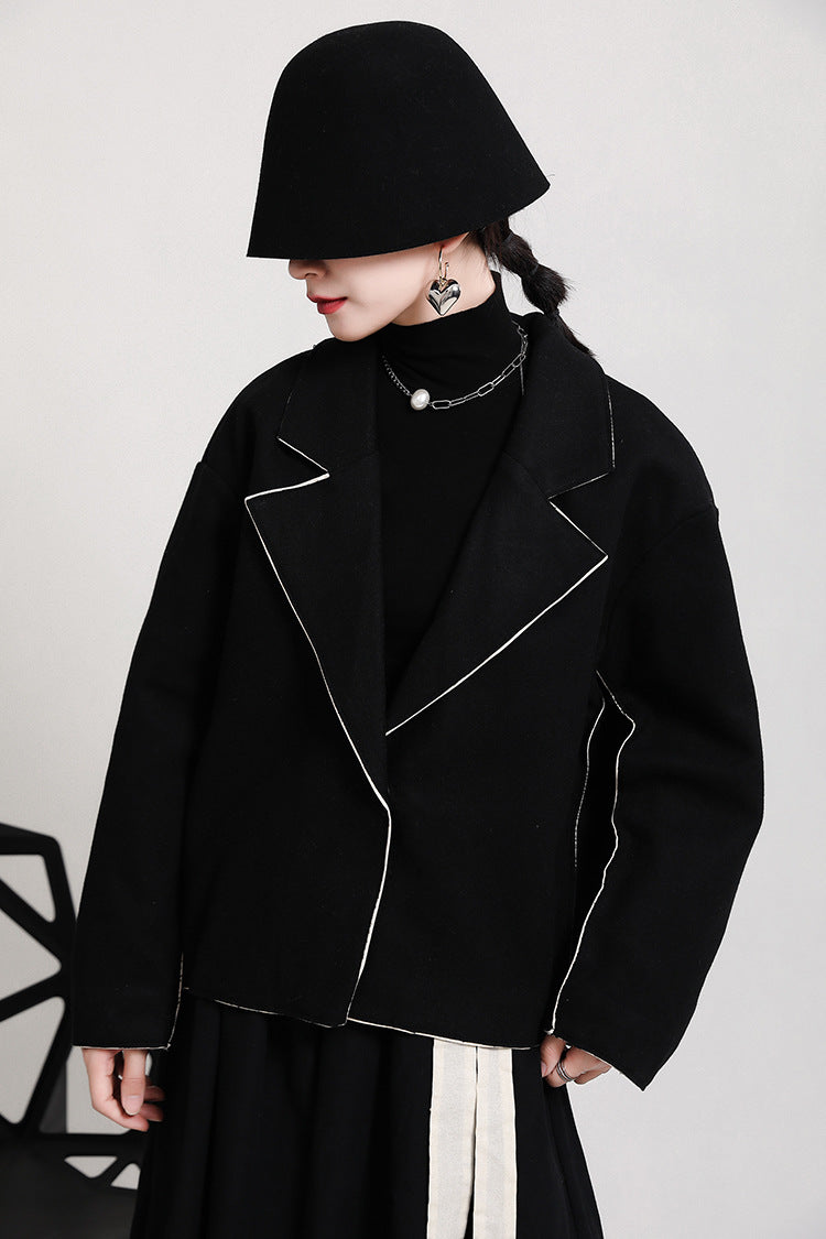 Women Irregular Contrast Color Lapel Coat