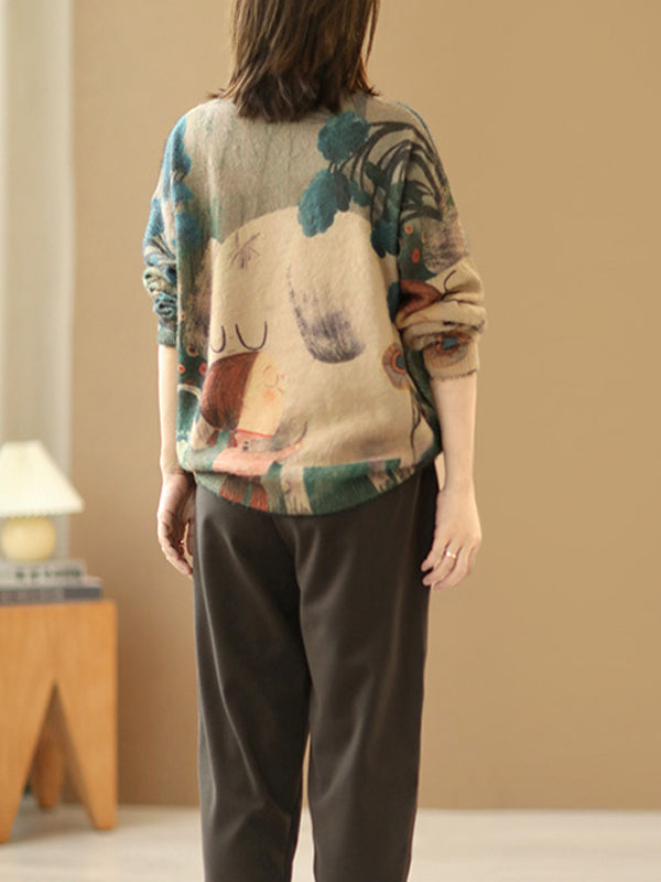 Retro Floral Bottoming Knitted Sweater