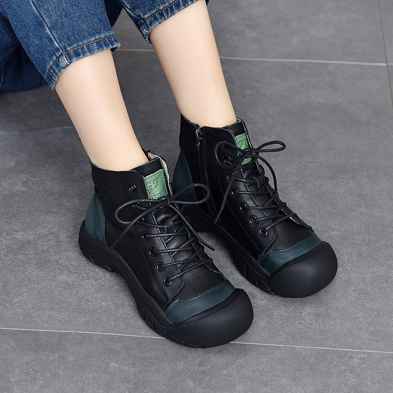 Retro Color-Block Platform Ankle Boots