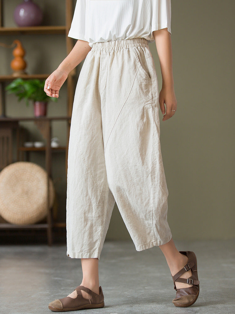 Casual Solid Color Elastic Waist Pants