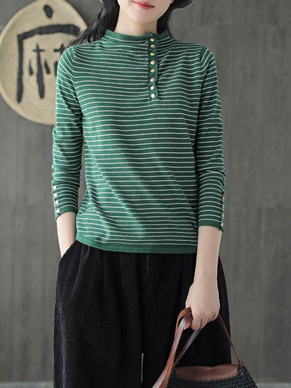 Retro Striped Stand Collar Sweatshirt