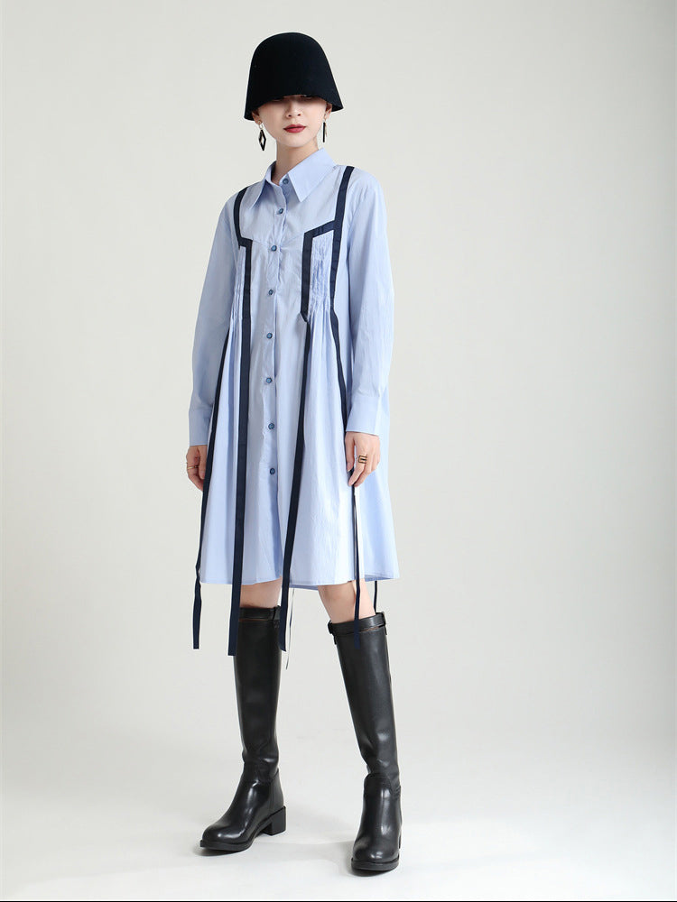Loose Long Sleeve Lapel Collar Midi Dress
