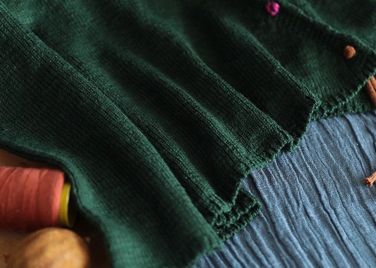 Solid V-Neck Loose Retro Cardigan Outwear