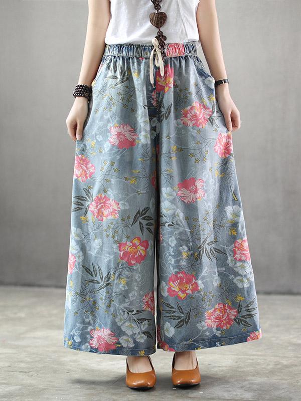 Elastic Waist Design Oversize Printed Harem Jean Pants