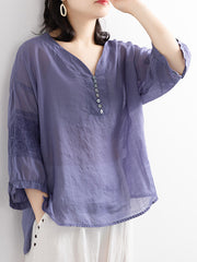 Loose Embroidered Printed Breathable Casual Shirt