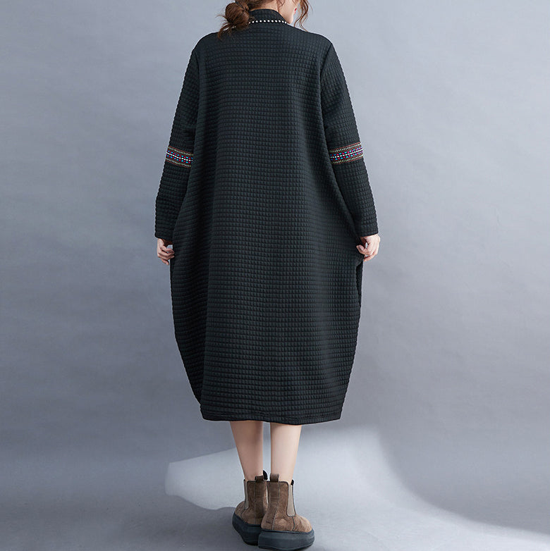 Large Size High Neck Loose Casual Midi Dress