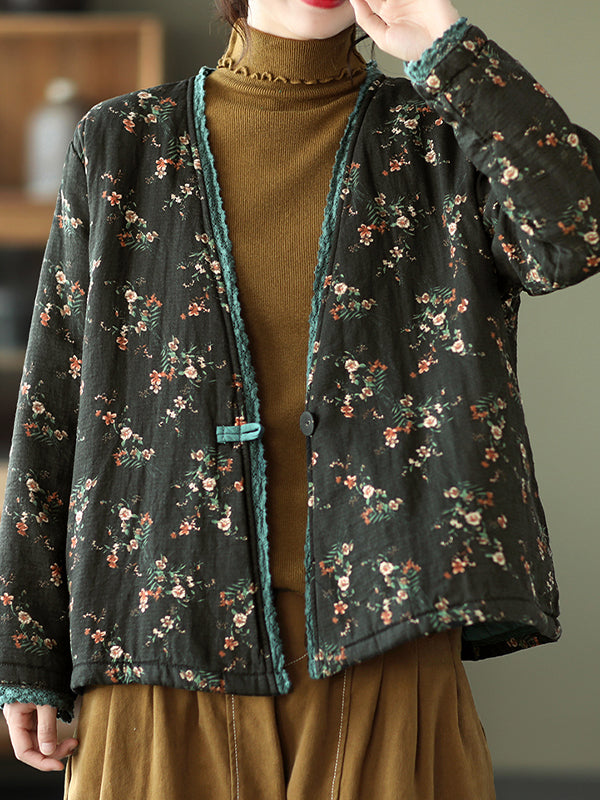 Lace-Trimmed Panelled Floral Loose Coat