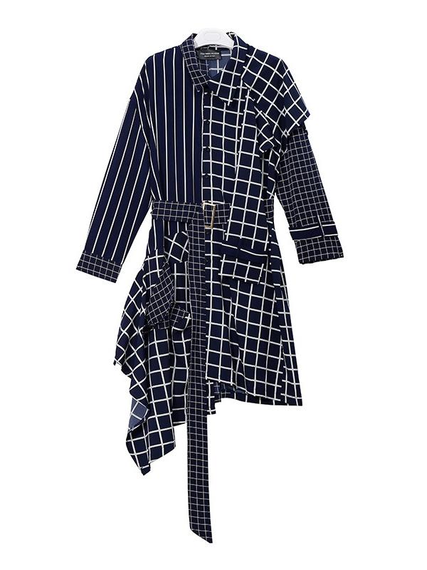 Cropped Splicing Plaid Shirt Long Dress