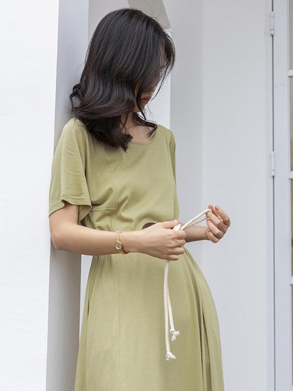 Casual Solid Belted Hemline Maxi Dress