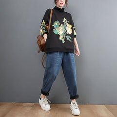 Vintage Print High Neck Sweatshirt