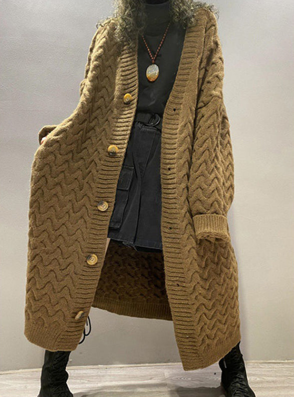 Mid-Length Loose Casual Long Sleeve Knitted Sweater Coat