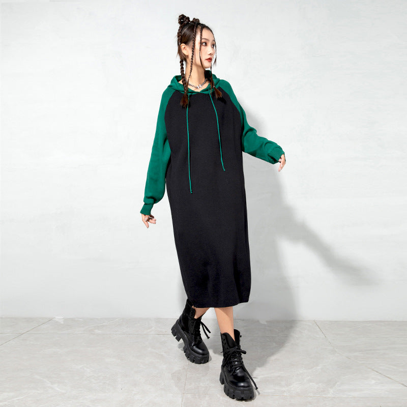 Urban Loose Color-Block Knitted Midi Dress