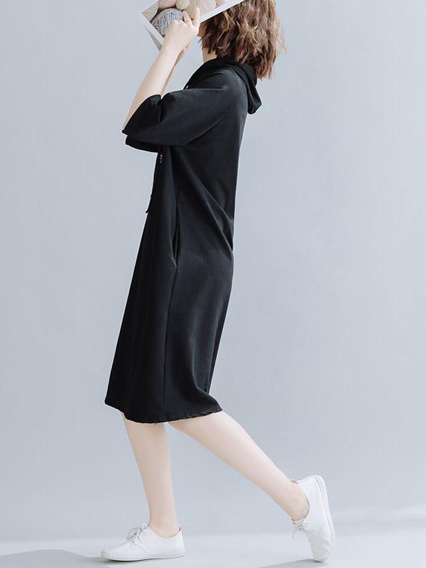 Loose Letter Embroidered Casual Hoodie Dress