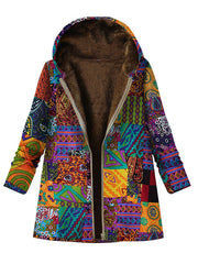 Retro Thicken Ethnic Printed Zipper Outwear