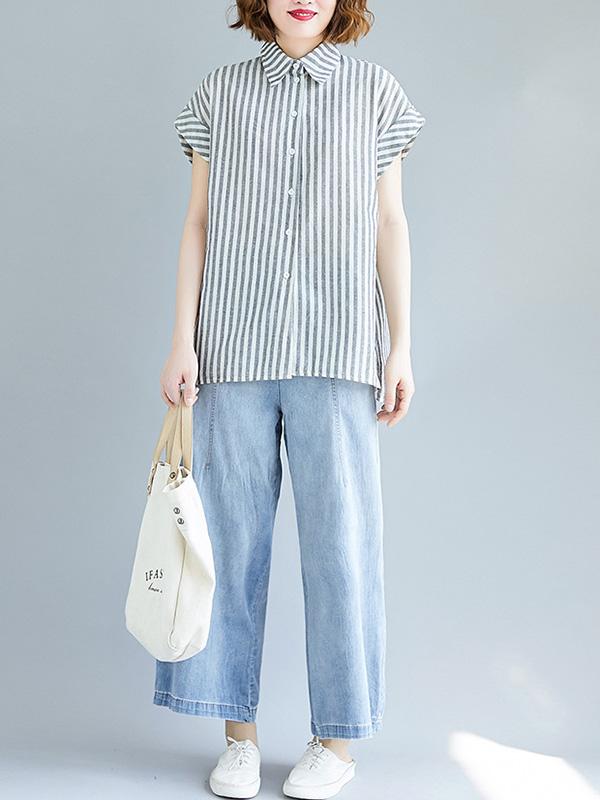 Loose Striped Short Sleeve Shirt